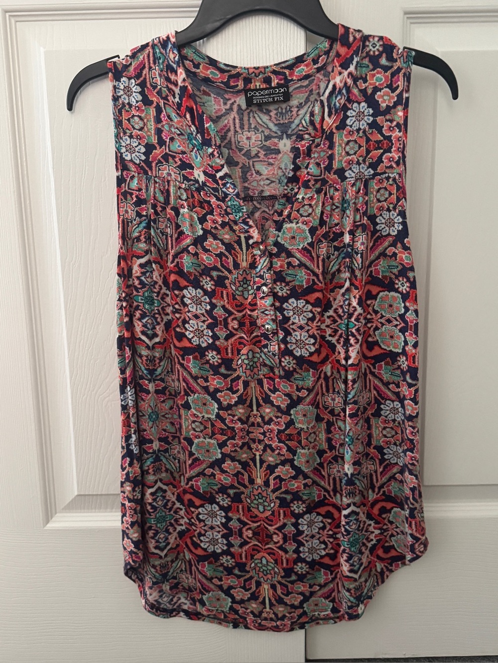 Papermoon Navy Floral V-Neck Sleeveless Top